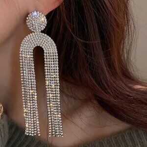 Tassels Bling Rhinestone Earrings Fringe Dangle Dramatic Club Holiday Party
